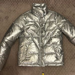 Metallic silver puffer jacket